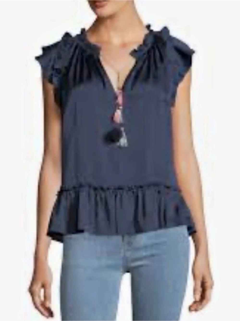 MISA Los Angeles Fleur Top Ruffle Peplum Blouse Black XS (B2)